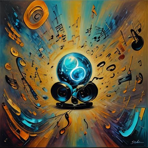 Surreal DJ Scene with Flying Instruments in Fauvist Style