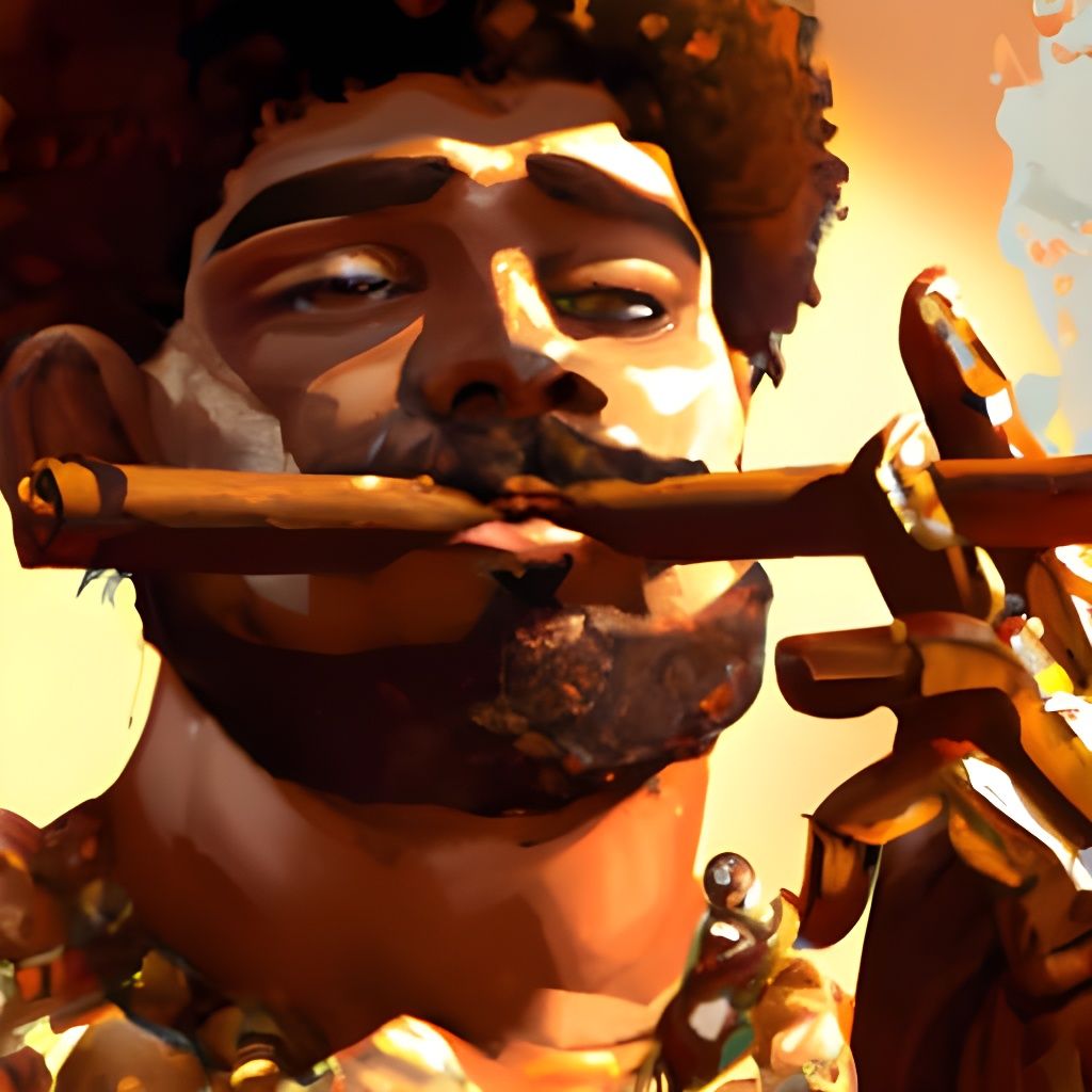 Detailed Portrait of Man Smoking Cigar, Digital Art