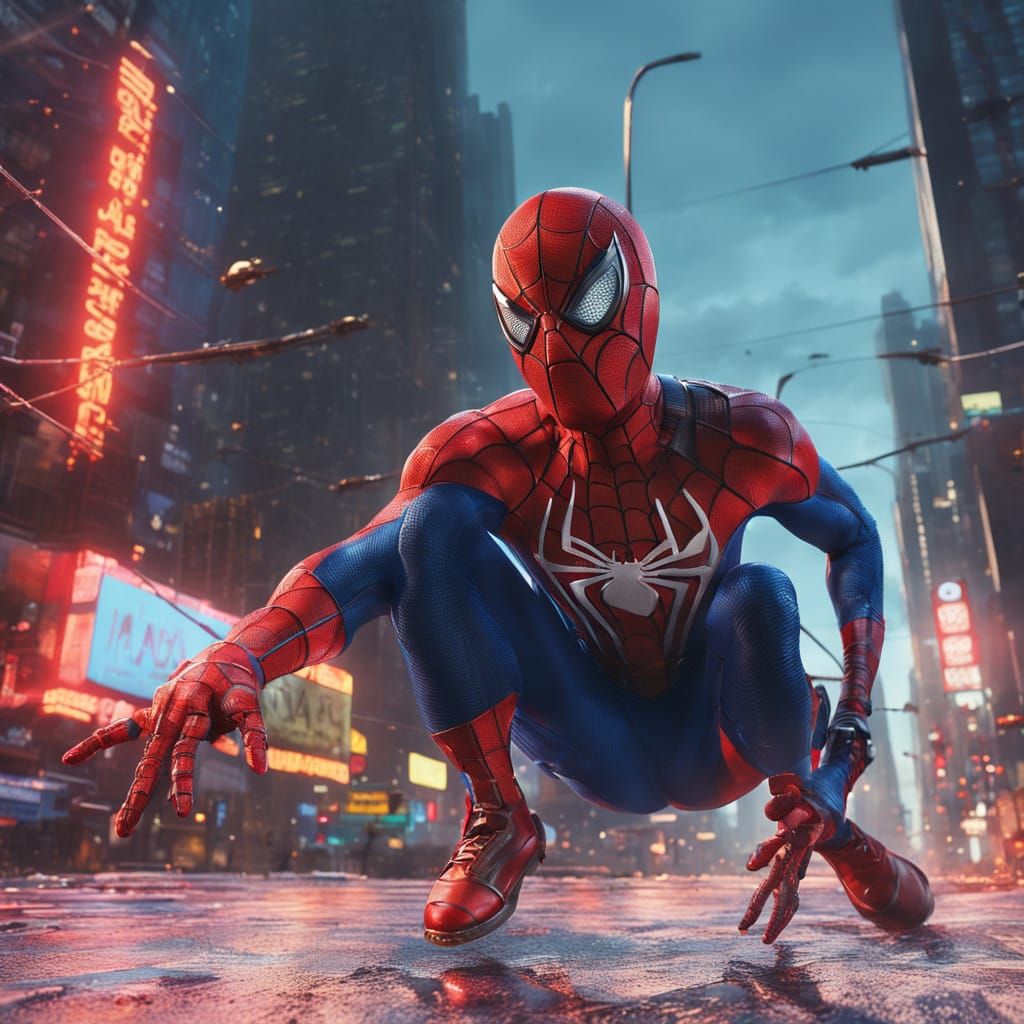Superhero Icon Swings Through the City in Vibrant, 8k Resolu...