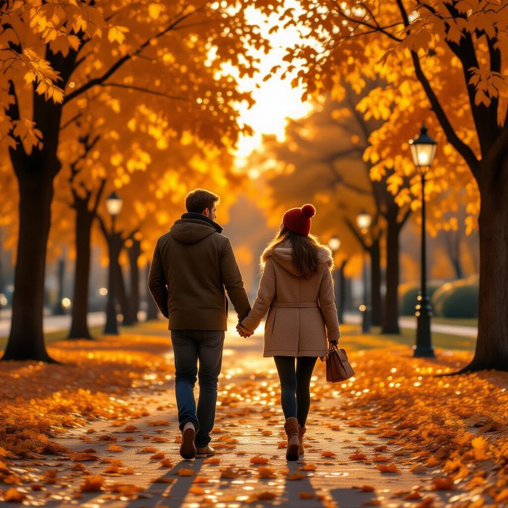 Couple in Autumn Park: Fantasy Concept Art