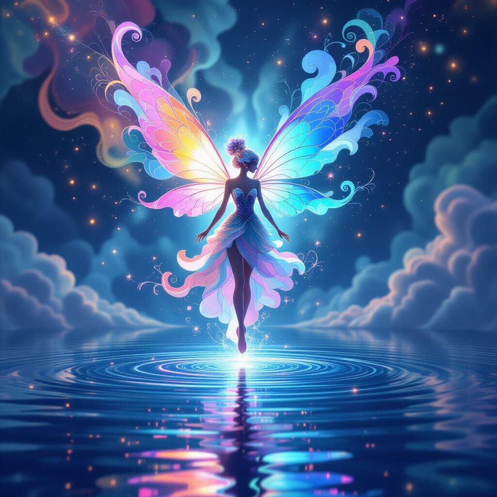 Iridescent Cloud Fairy in Abstract Fractal Art Style