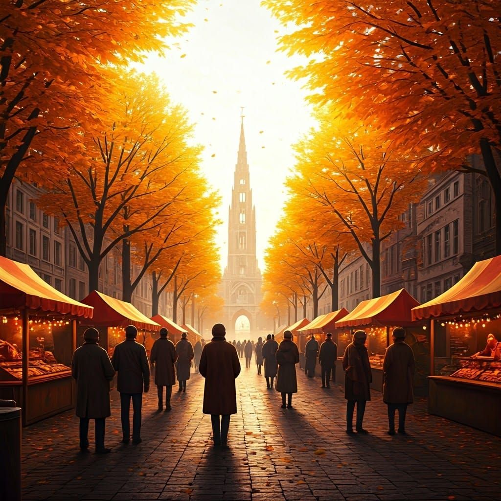 Vibrant Autumn Cityscape in Cinematic Digital Matte Painting