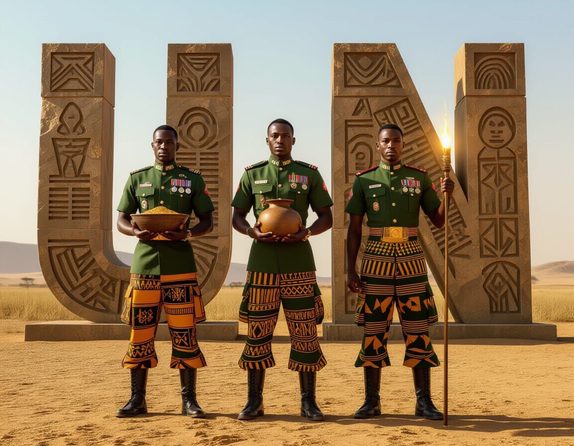 African Unity Guardians in Earth Tones, Hyperrealistic Style