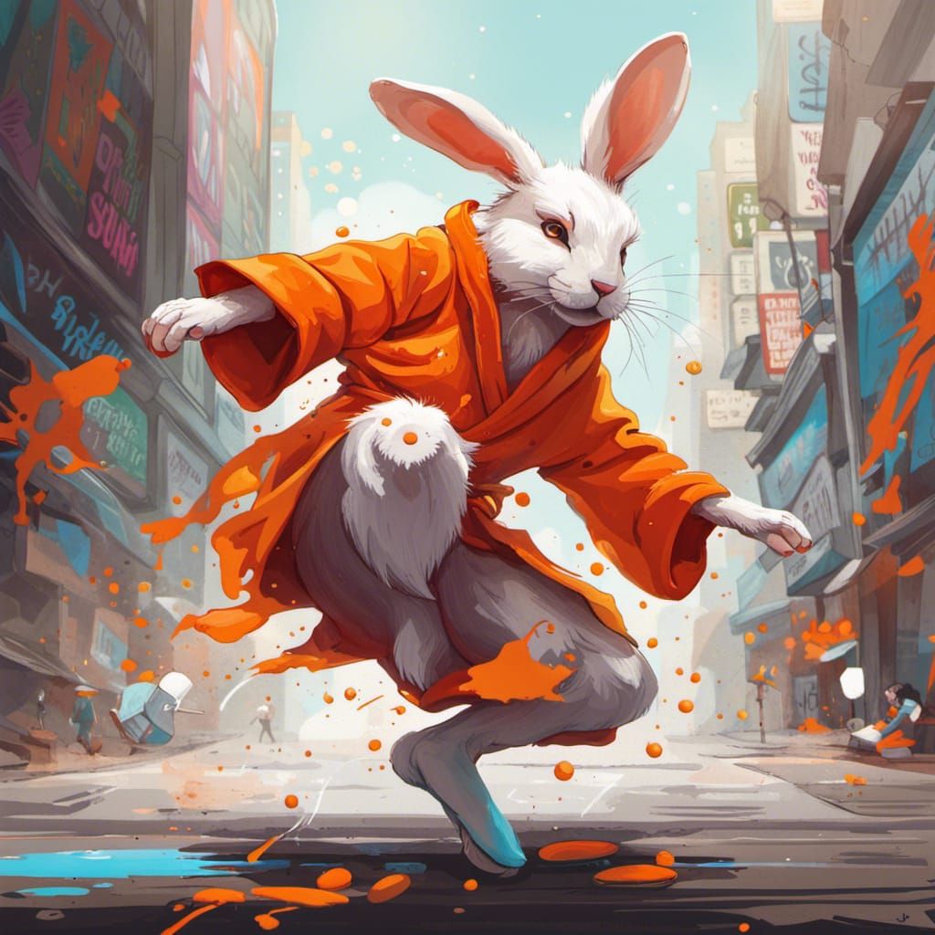 Rabbitfolk Monk in Dynamic Graffiti Art