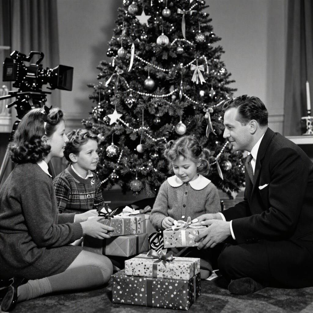 1950s Italian Family Christmas Scene in Film Still Style