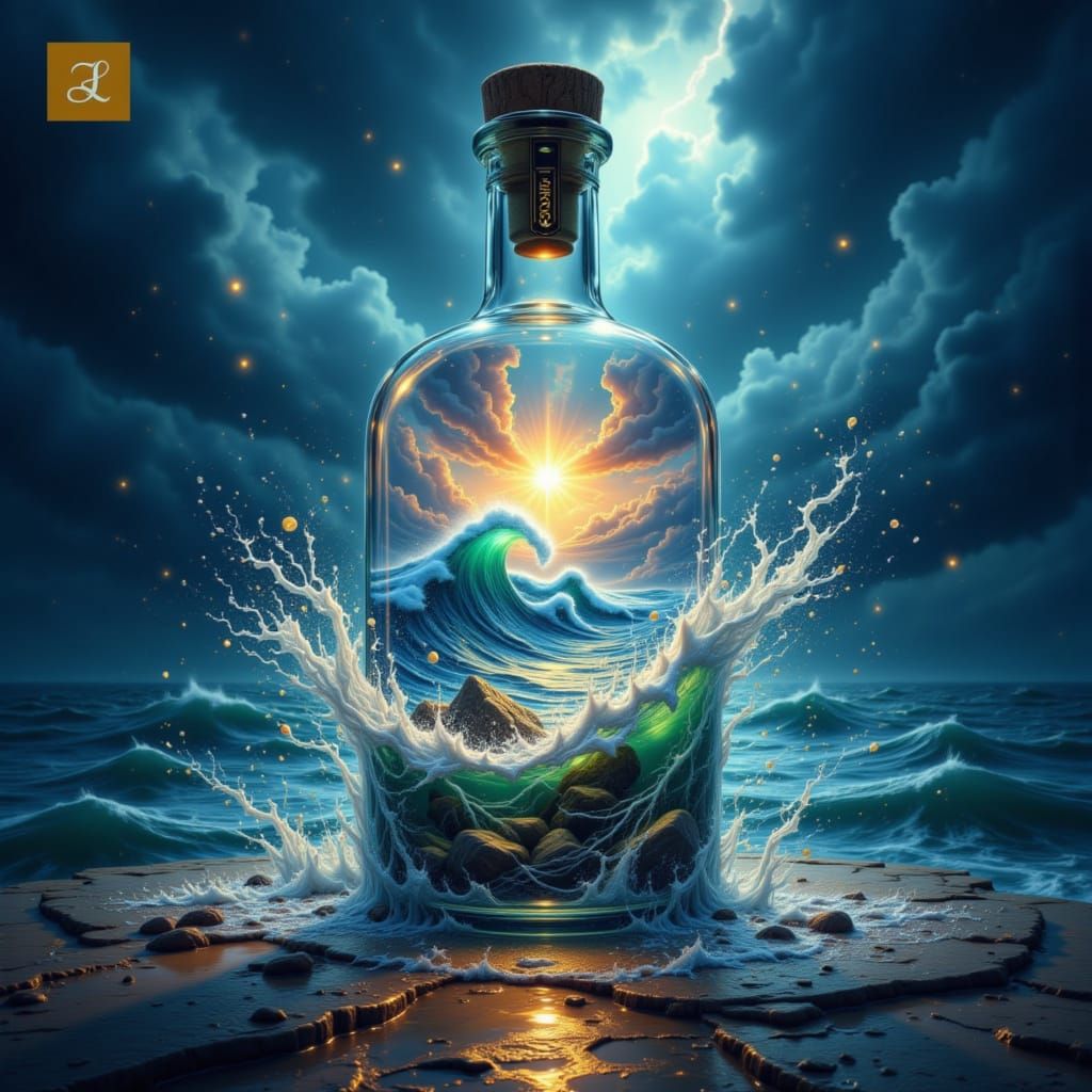 Stormy Ocean Waves Captured Inside a Bottle