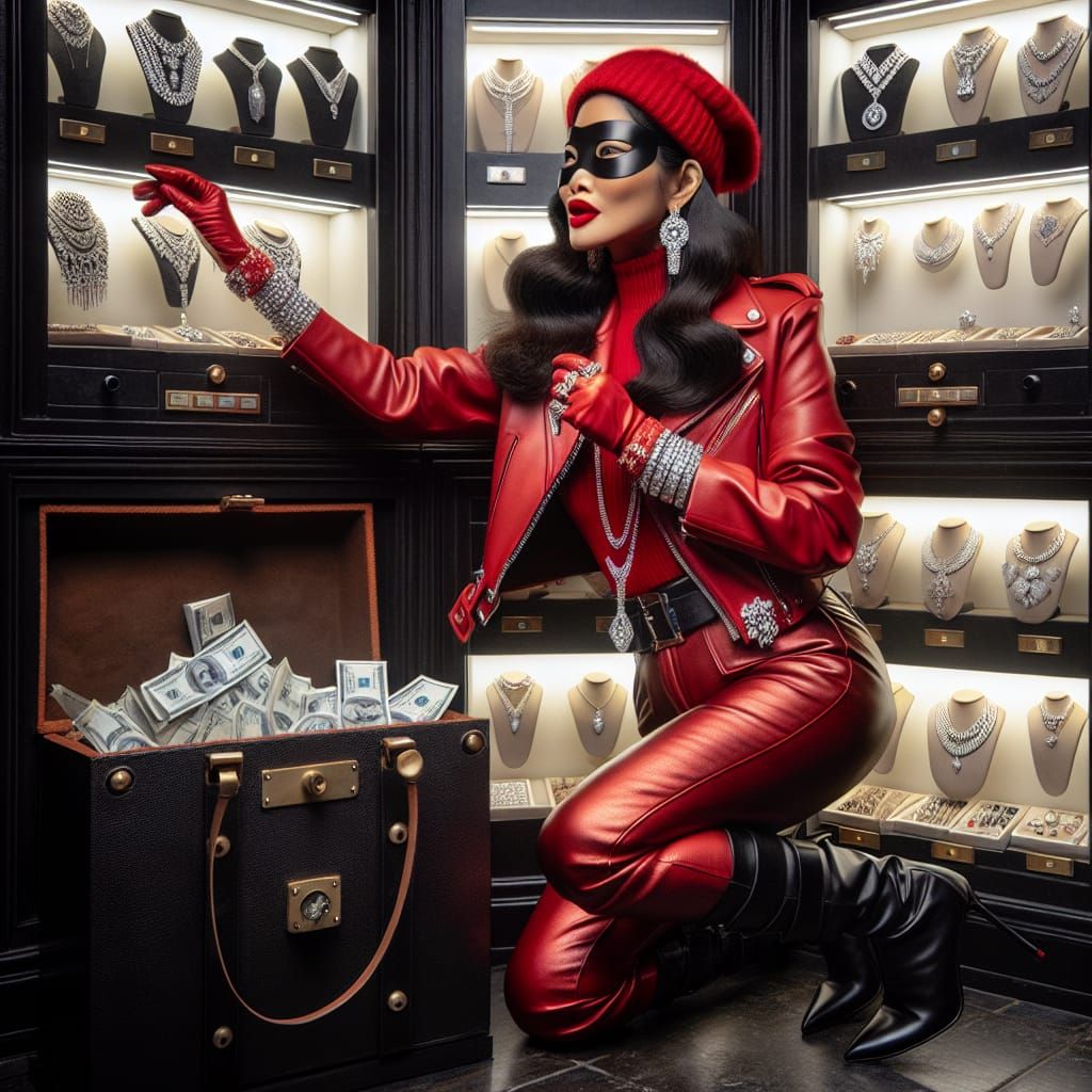 Sensual South Asian Santa Burglar in Leather Jackets and Dia...