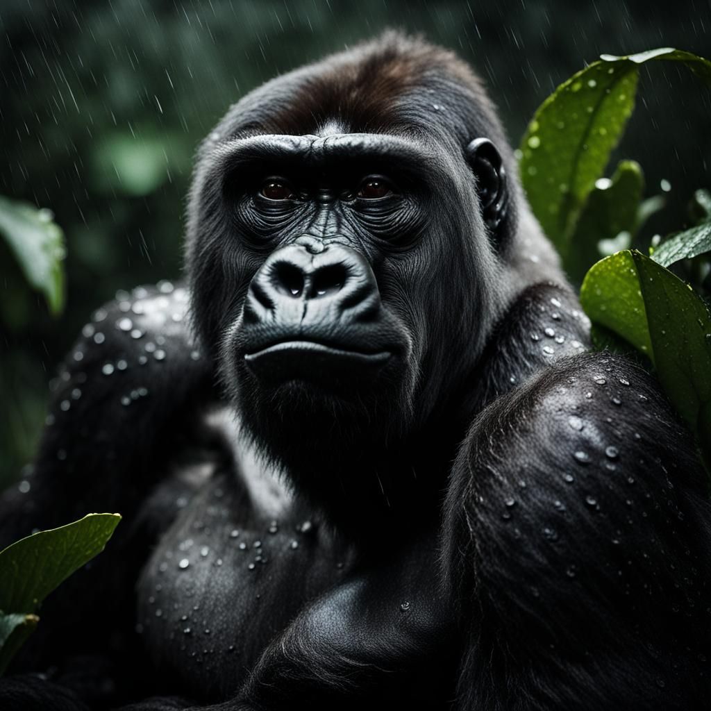 Gorilla Portrait in Rainforest, Ambient Light