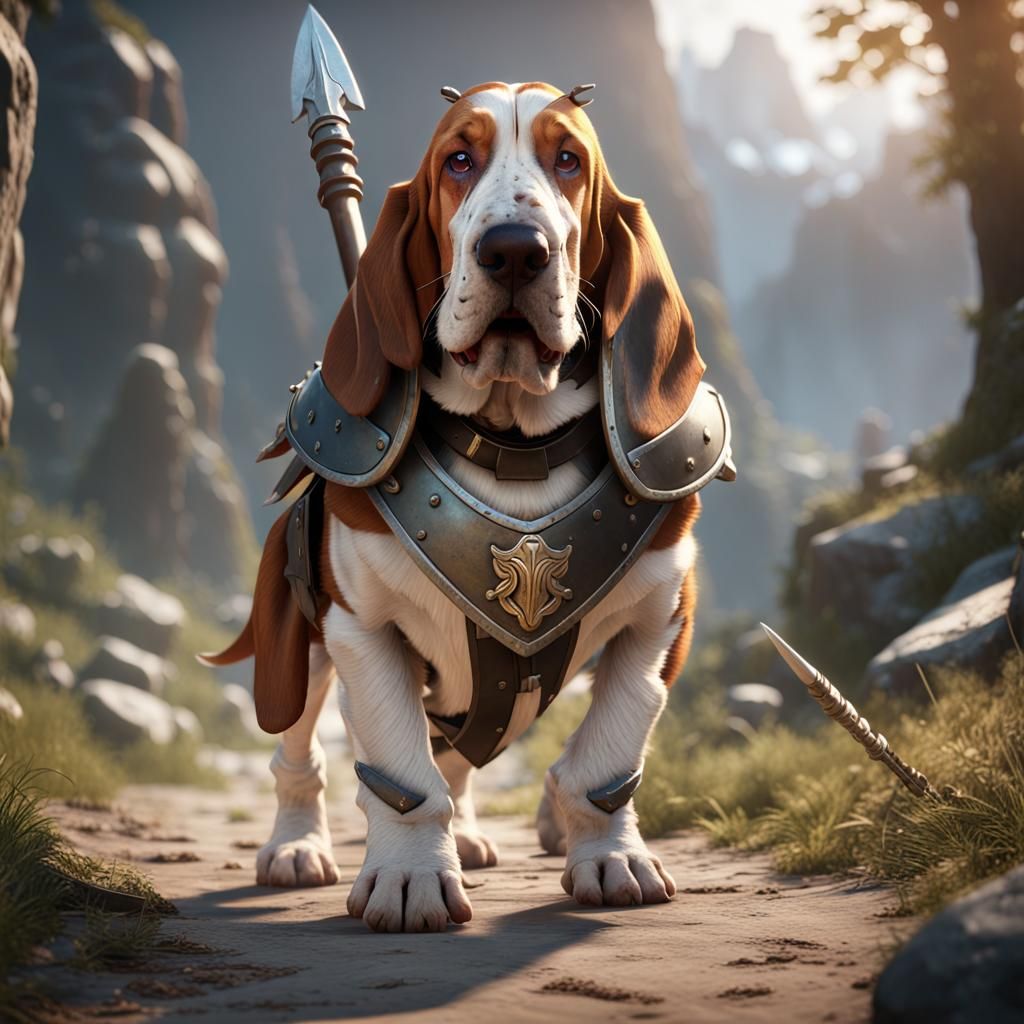 Basset Hound Knight on a Medieval Quest