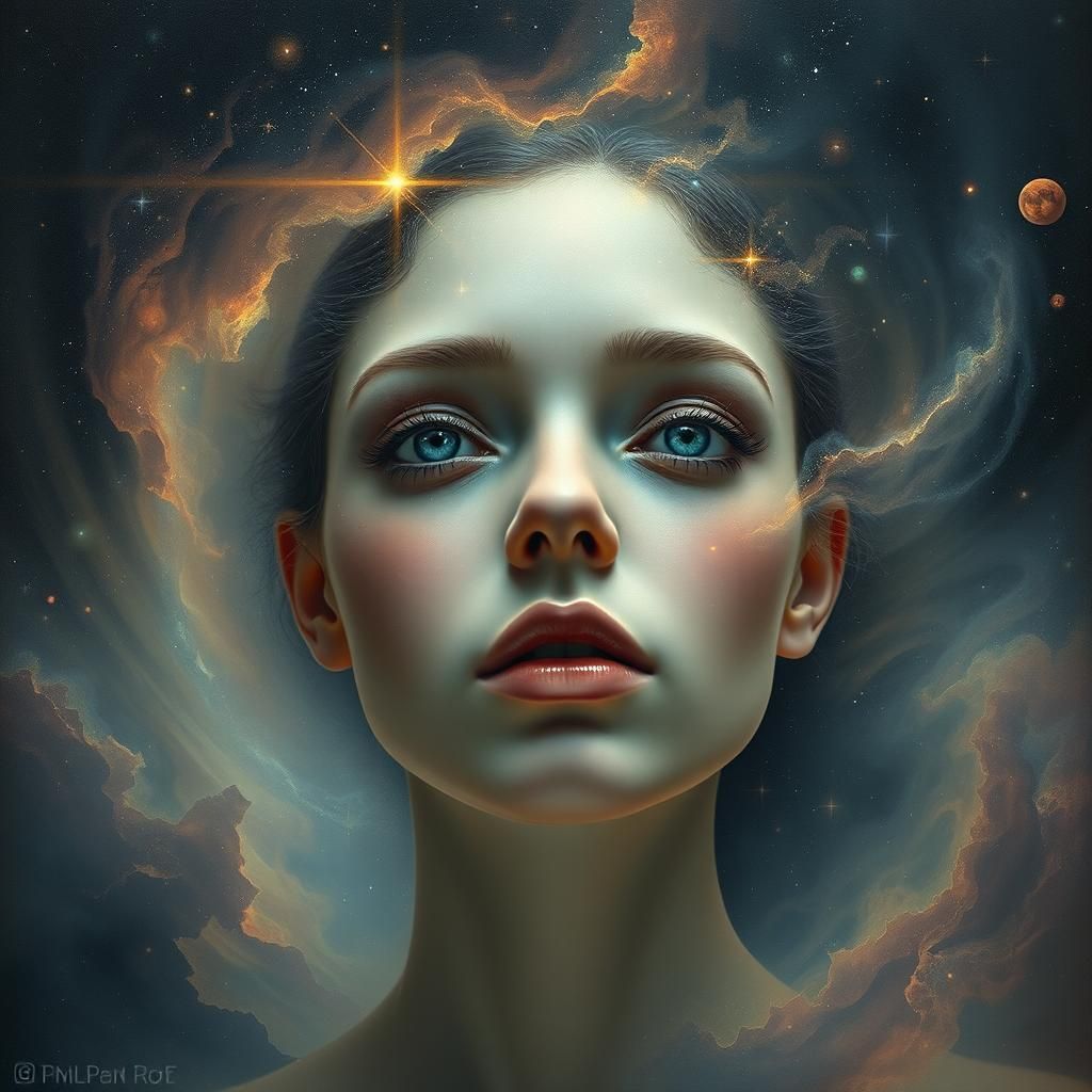 Surreal Cosmic Female Portrait in Eerie Realism