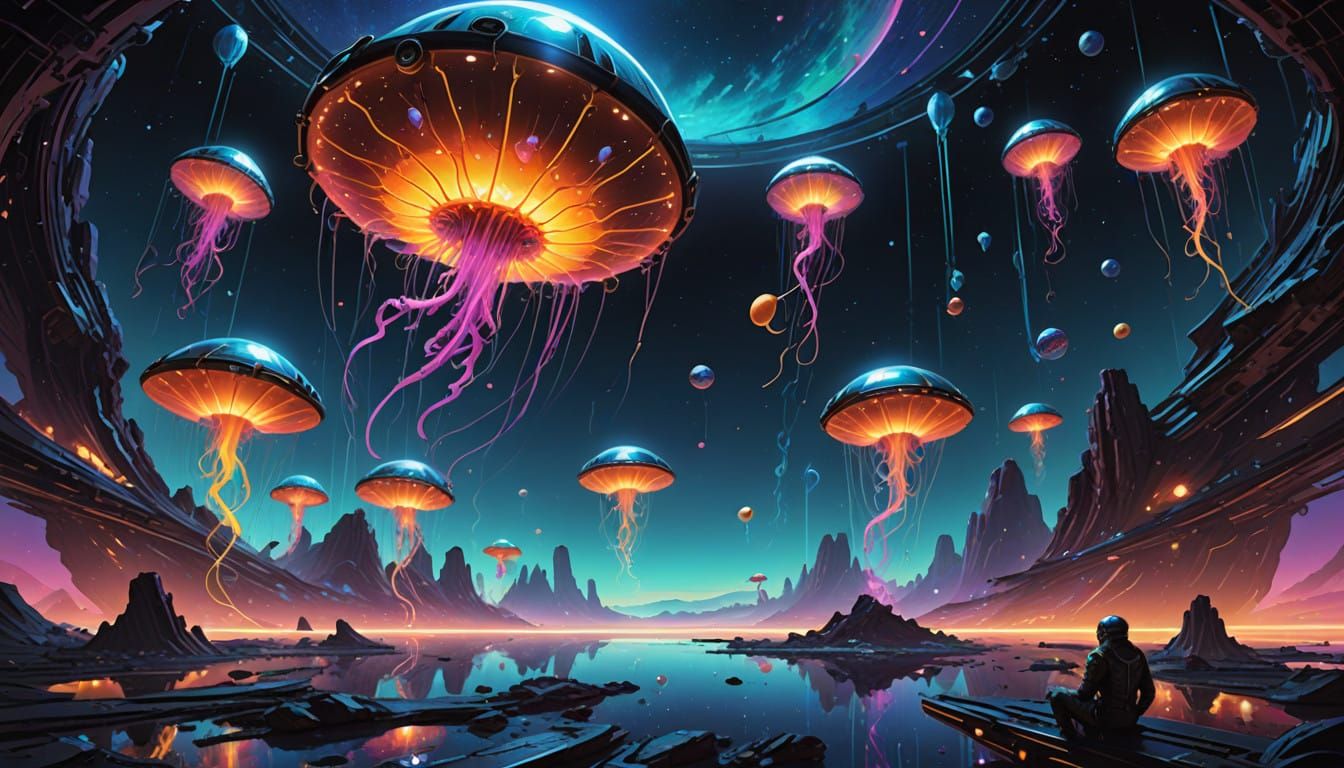 Galactic Jellyfish Dance Amongst Celestial Wonders