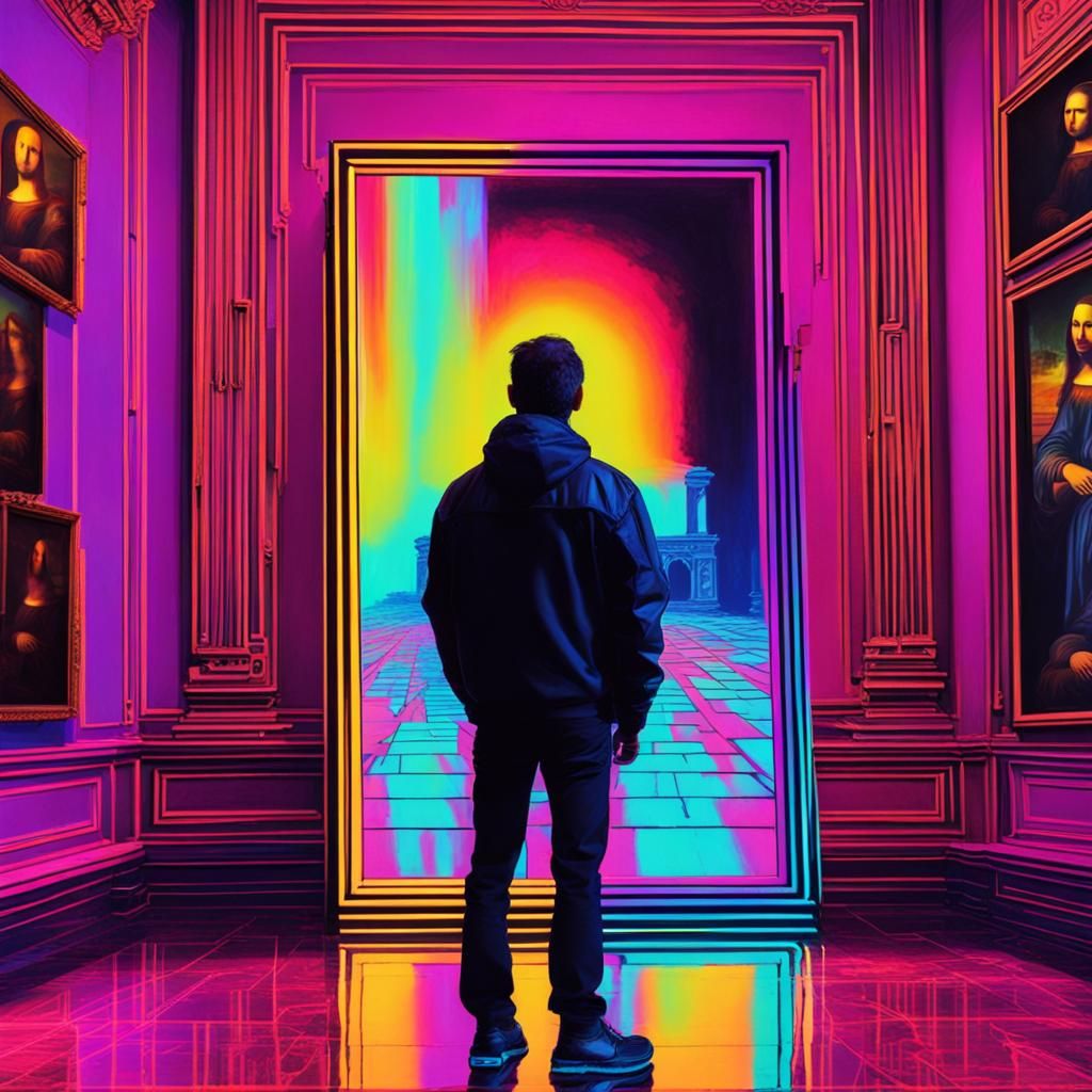 John Lovitz Gazes at Mona Lisa, Synthwave Style
