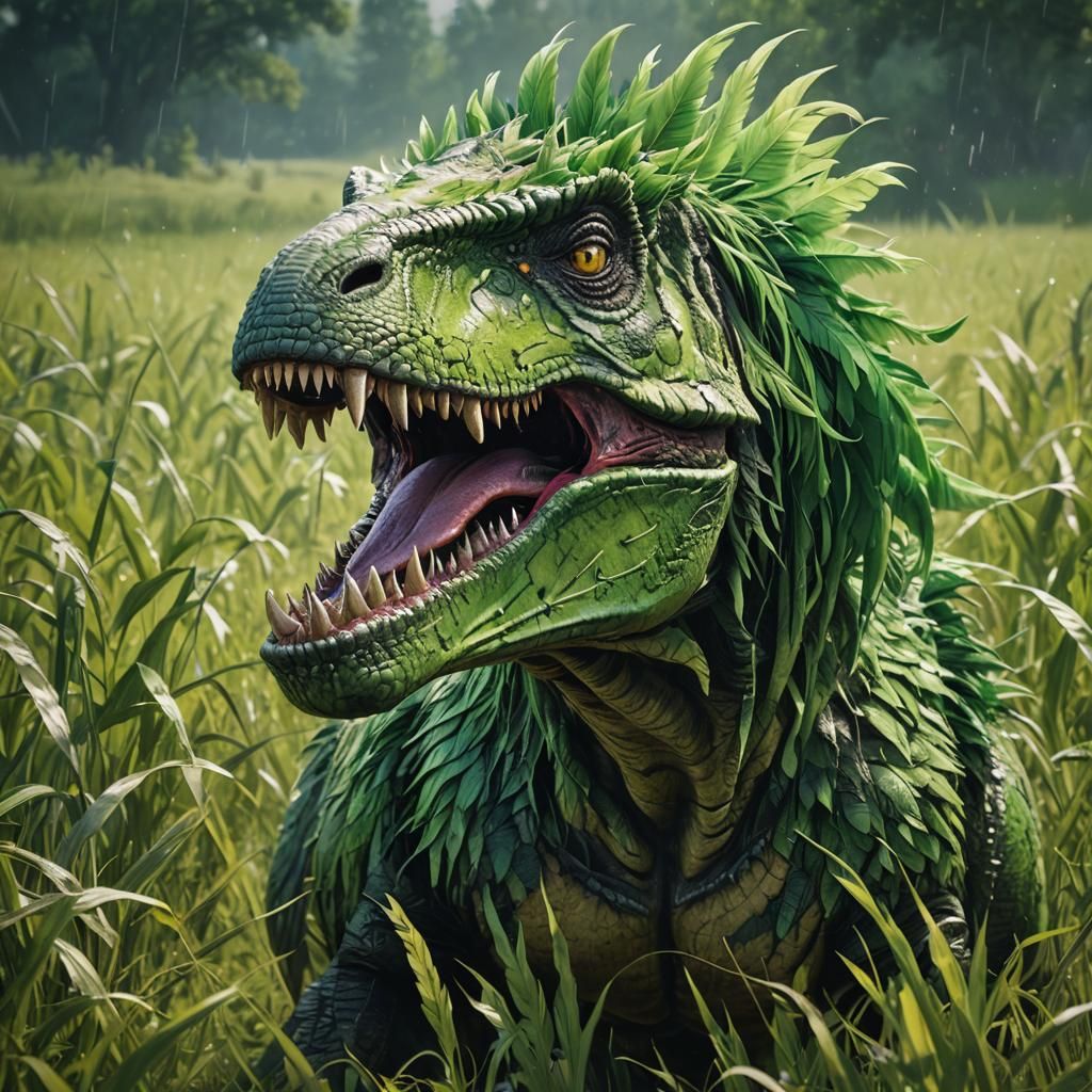 Feathered T-Rex in Field: Hyperrealistic Concept Art