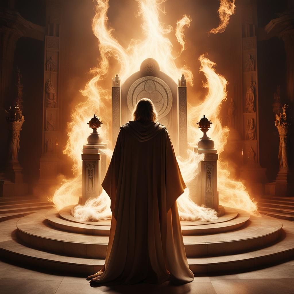 Jedi Stands Before Burning Throne in Cinematic Style