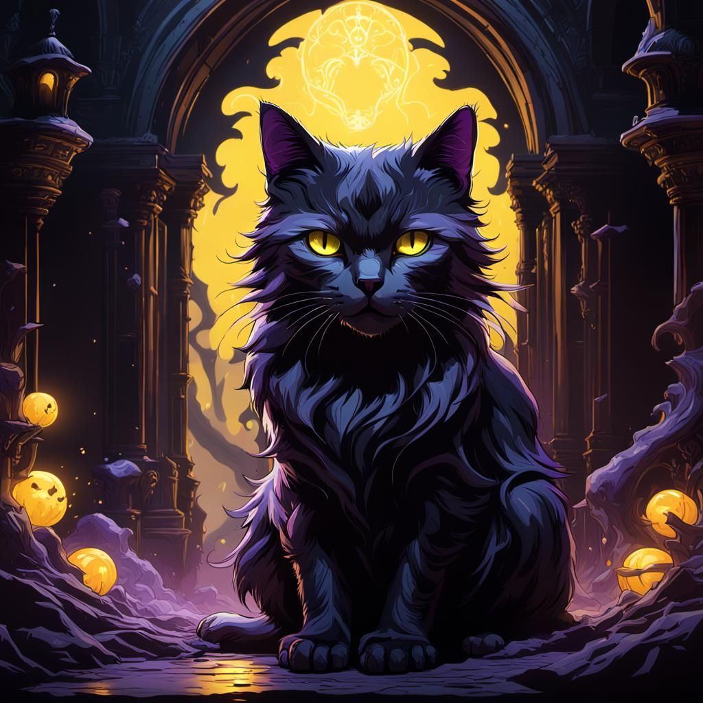 Black Cat and Ghost in Dark Fantasy Style