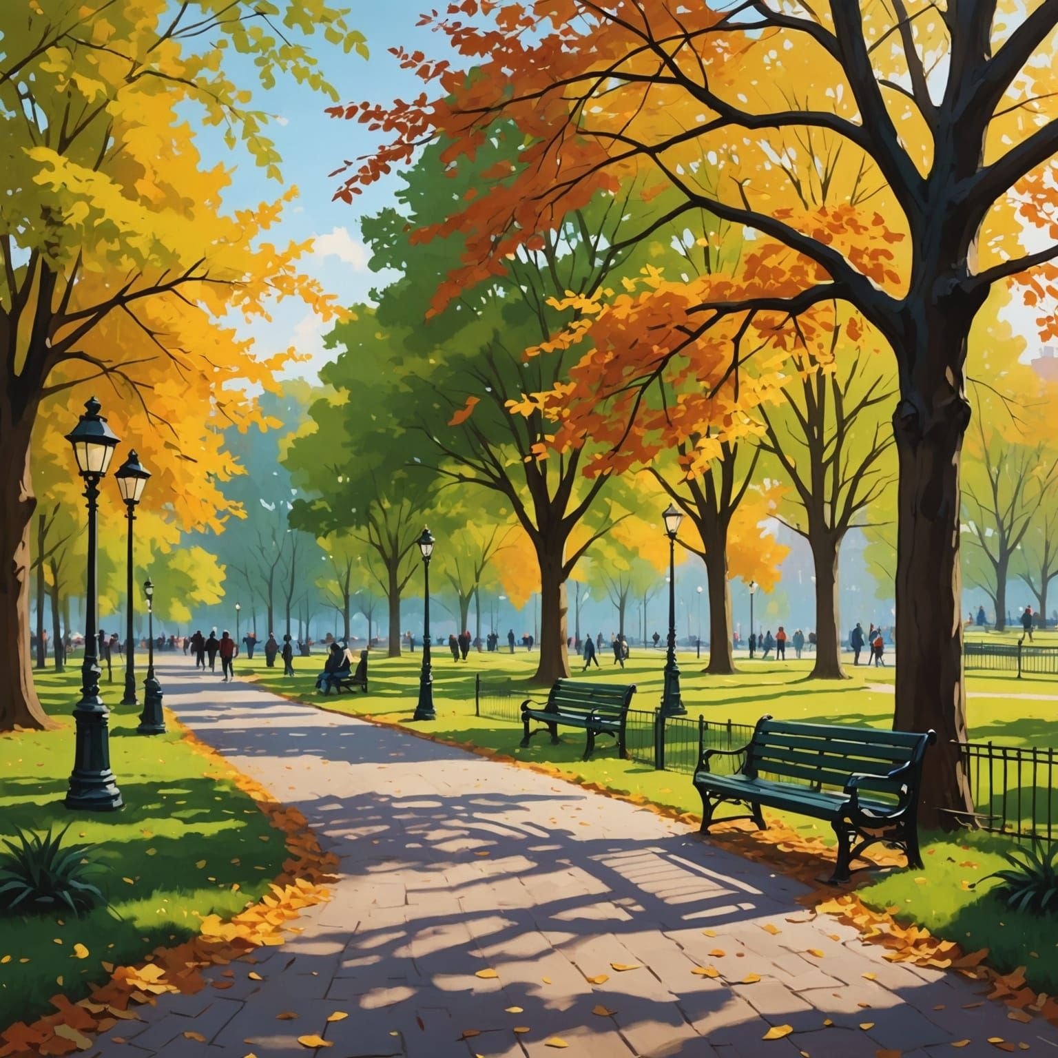 Impressionistic Park Scene: A Peaceful Day