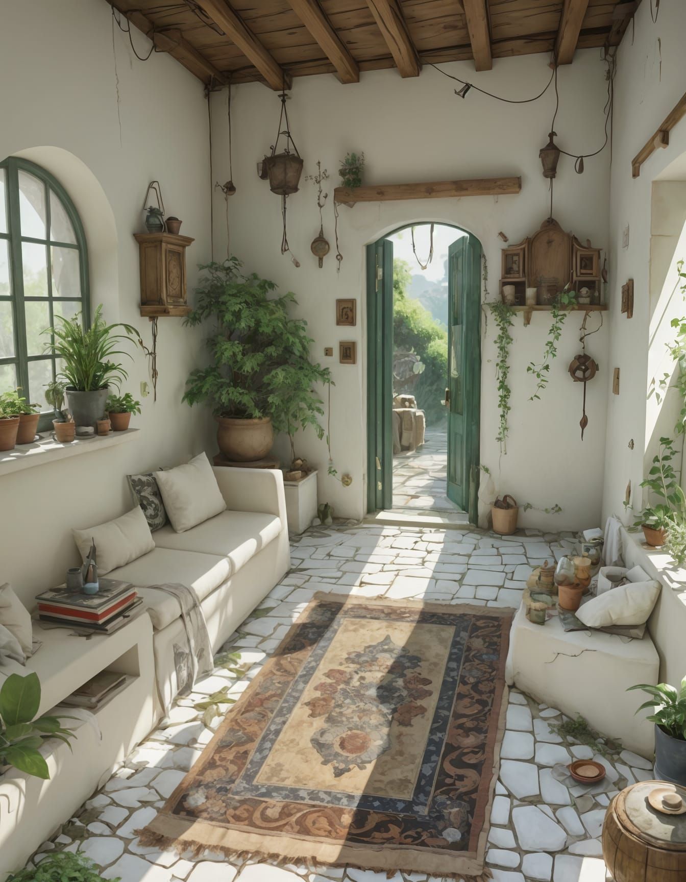 Ethereal Secret Garden Entrance in Vibrant Triadic Colors