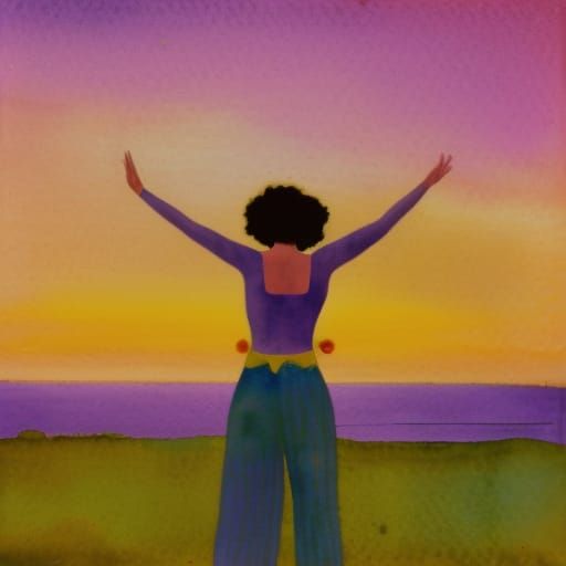 Sunset Dance: A Dreamlike Folk Art Scene