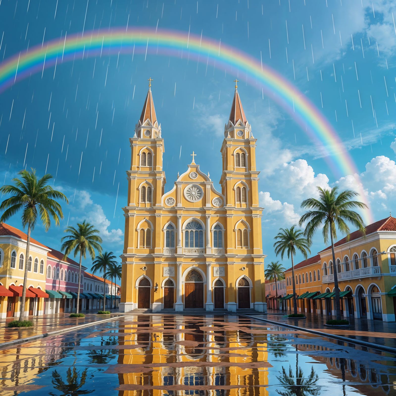 Aruban Church in Summer Rain: Digital Matte Painting