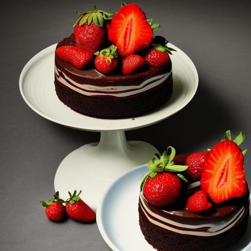 Double Chocolate Fudge Cake with Strawberries: Hyperrealisti...