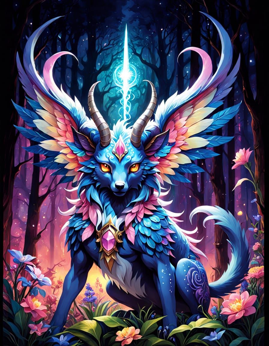 Whimsical Fantasy Creature in Enchanted Garden