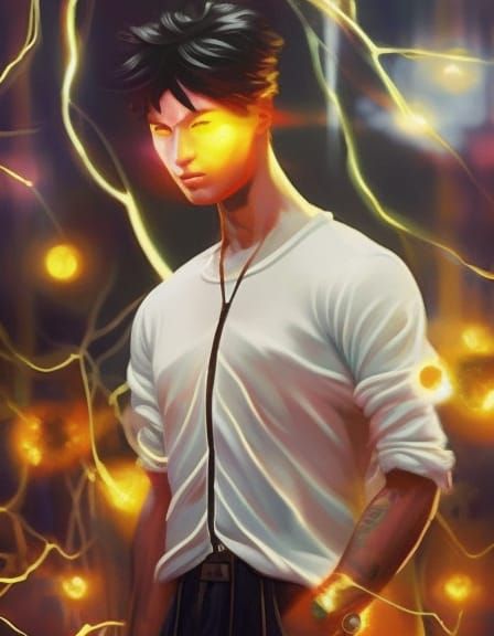 Cosmic Teen Mage with Spectral Flames, Digital Art