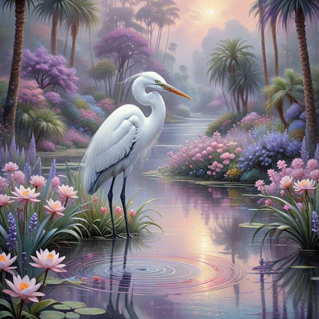 Peaceful Egret Scene in Serene Natural Setting