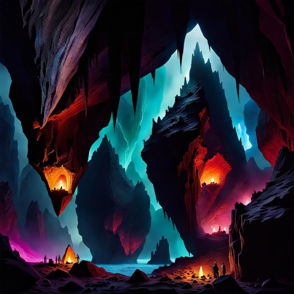 Eerie Lanterns Illuminate Dark Mountain Cave