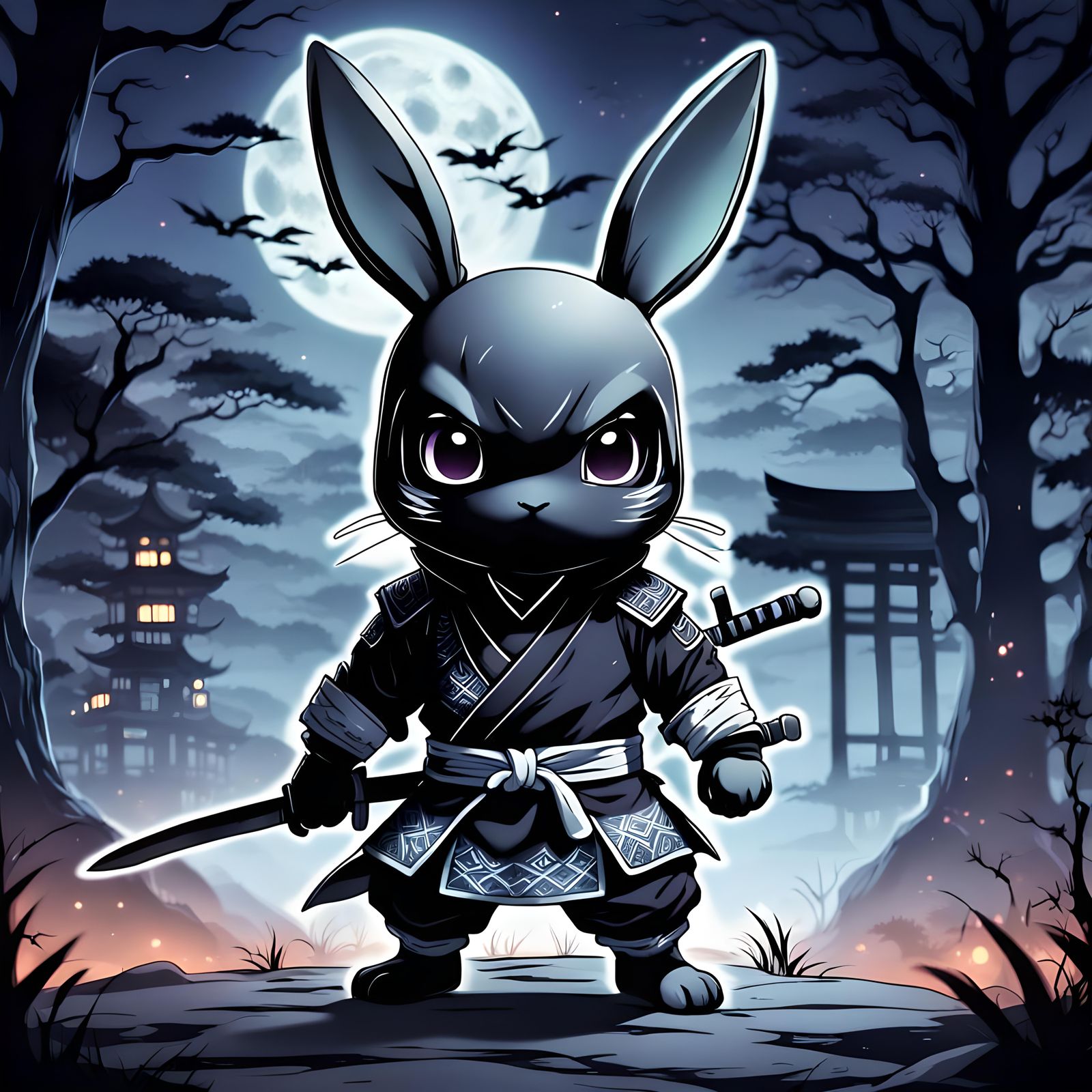 Chibi Ninja Rabbit in Manga Style