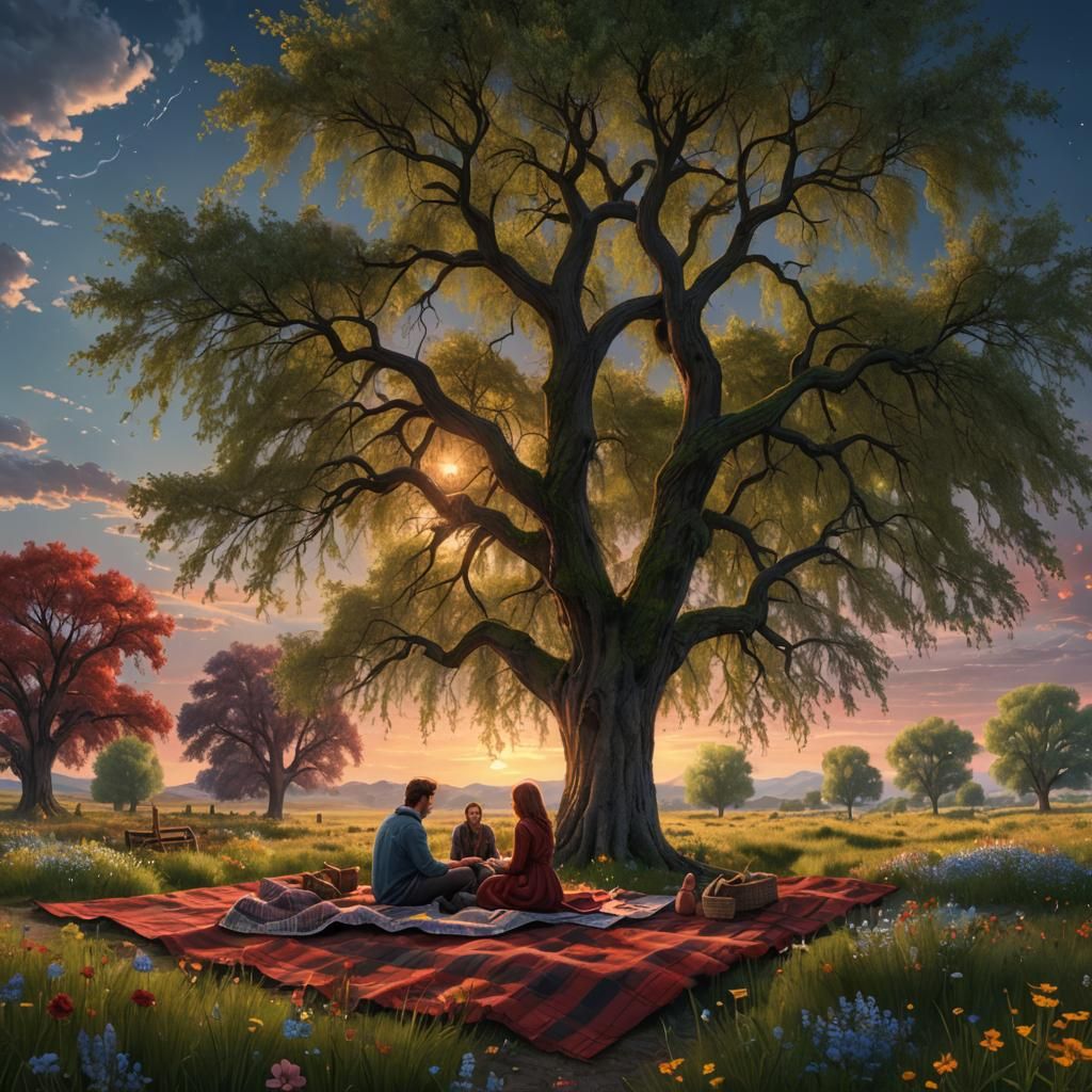 Wildflower Picnic Under a Day-to-Night Sky