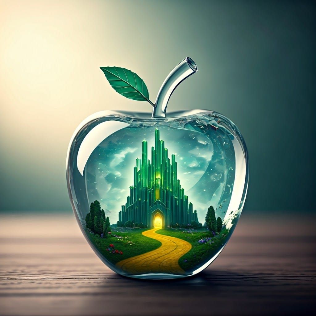 Crystal apple depicting the Emerald City castle with the yel...
