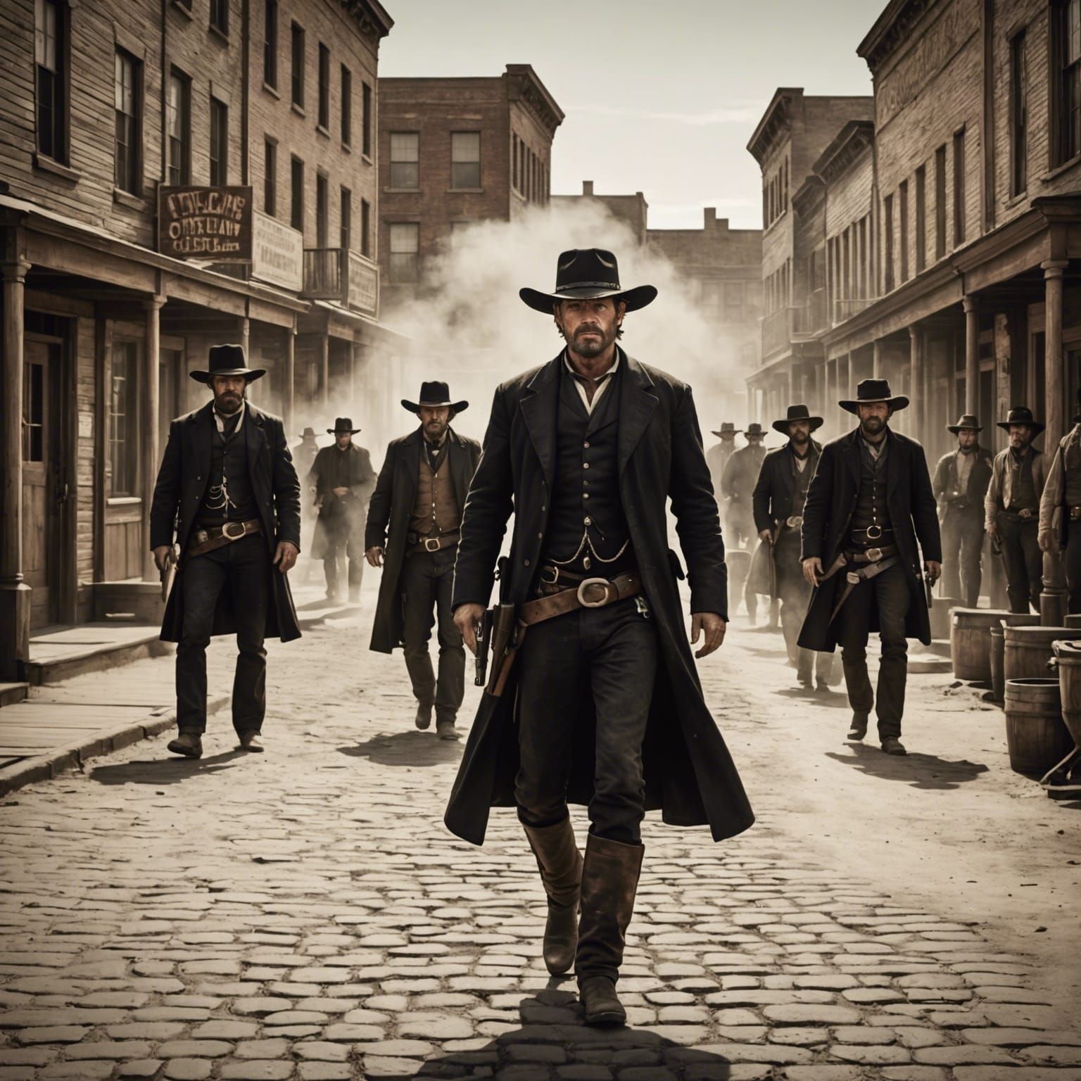 Old Western Gunslinger Showdown in a Dirty Town