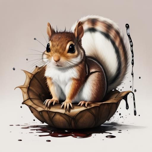 Cute Squirrel on Acorn in Watercolor Style