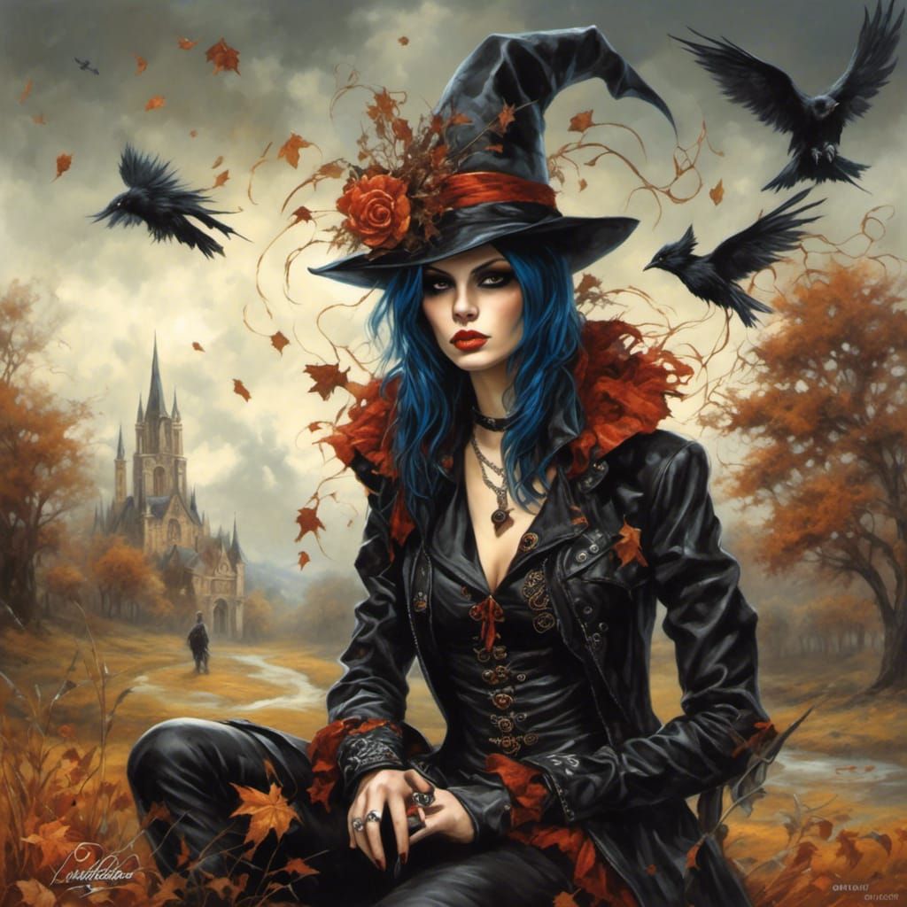 Pretty Emo Witch Portrait in Gothic Style