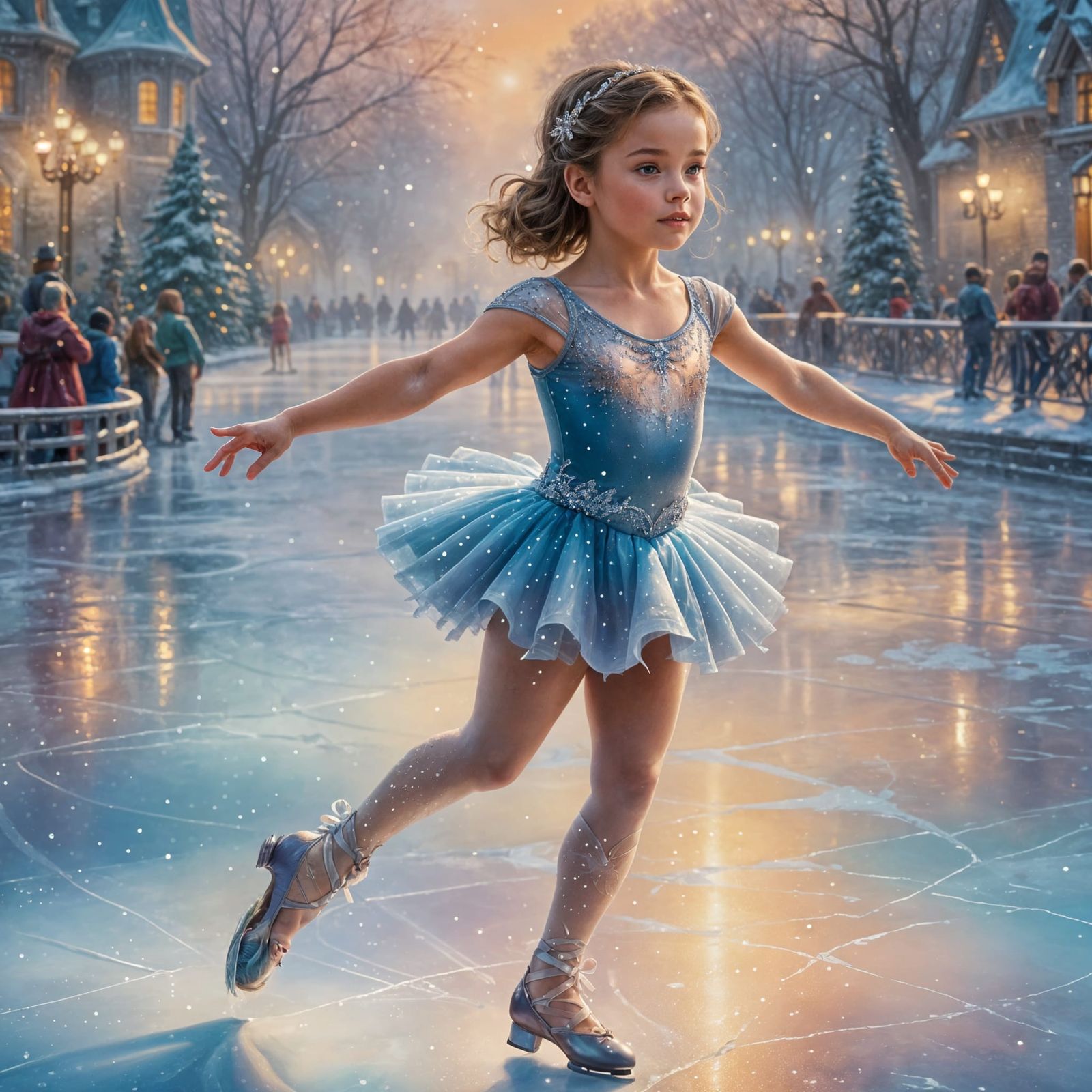 Little Girl Ice Skating in Ethereal Fantasy Style