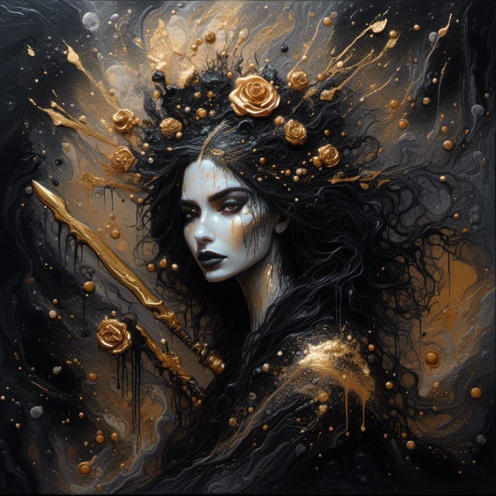 Queen of Swords Painting in Liquid Pour Style