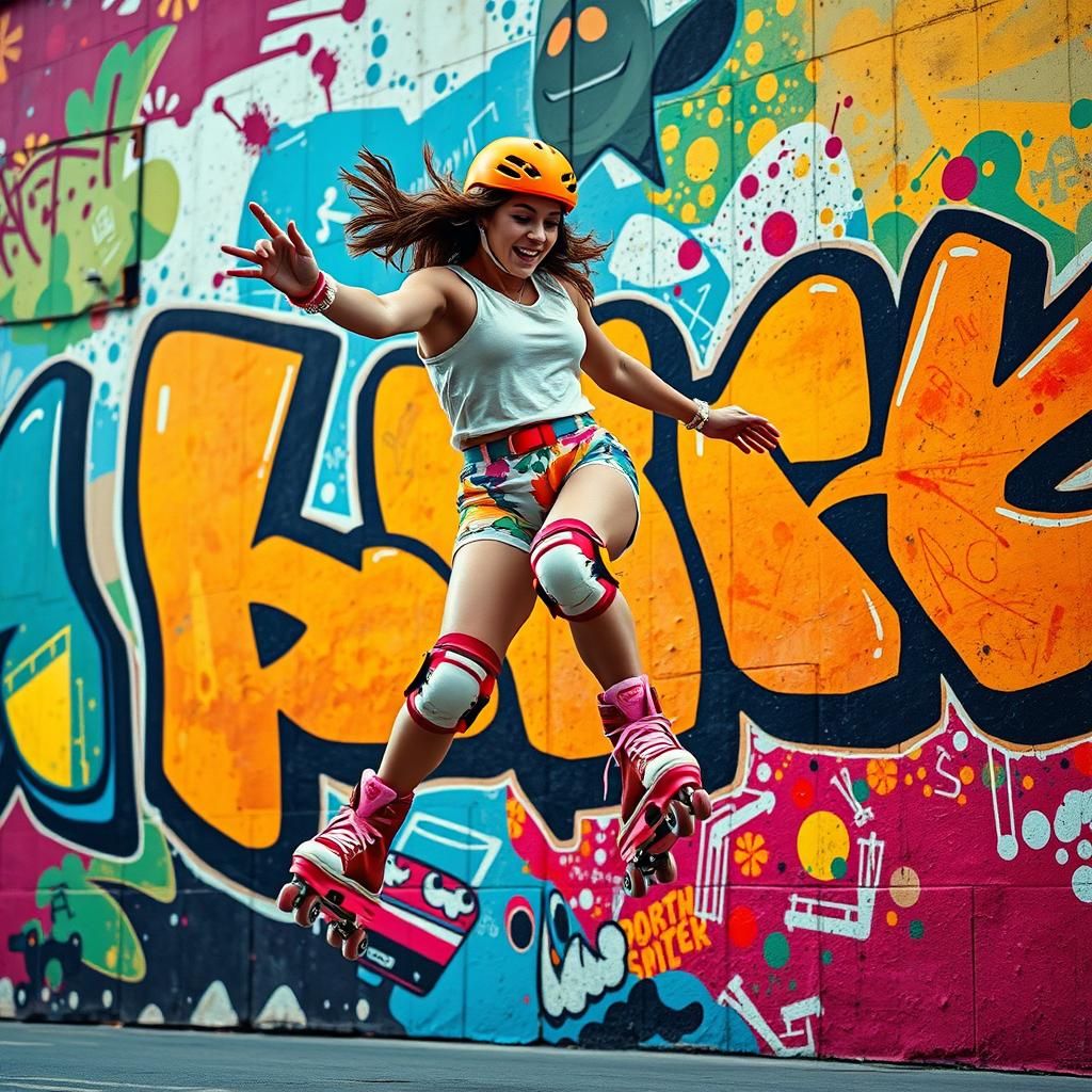 Roller-Skating High-Jump in Graffiti Art Style