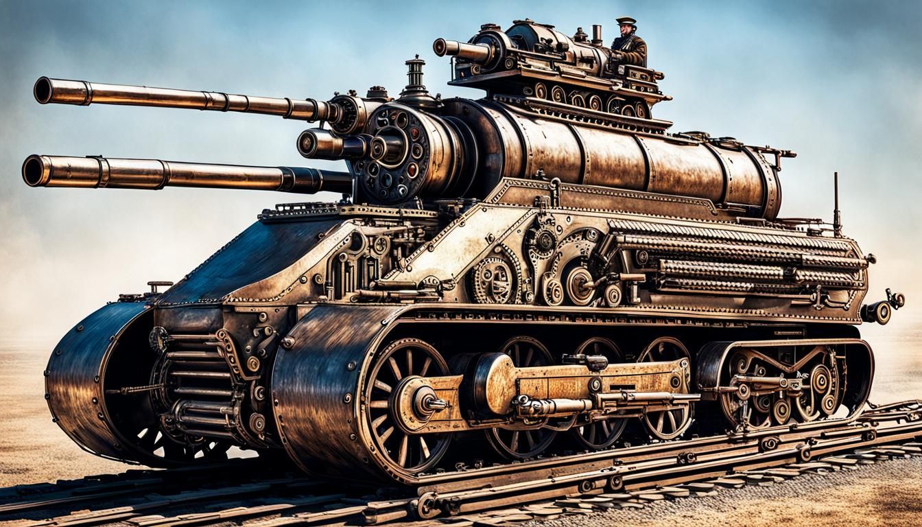 Steampunk Tank Vehicle with Gatling Gun