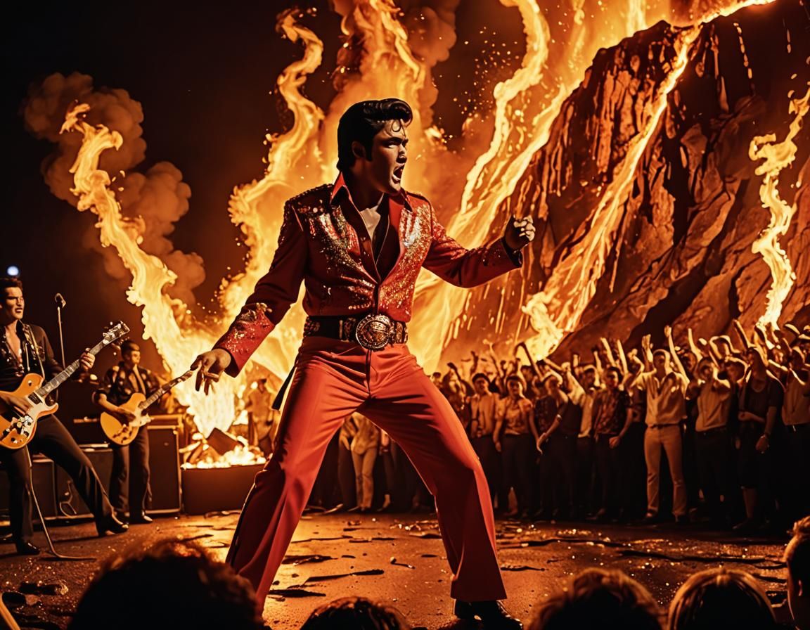 Elvis Presley Performs Burning Love in Volcano