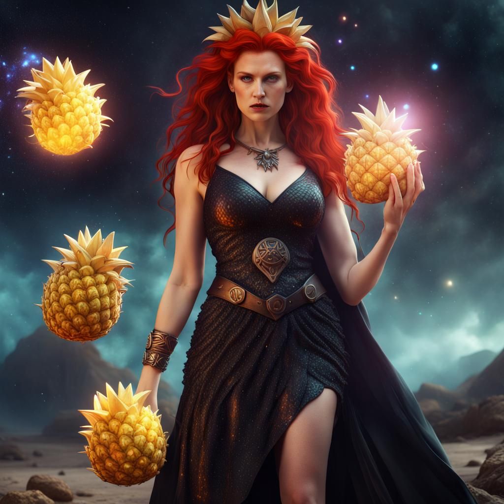 Gothic Viking Redhead in Pineapple Dress