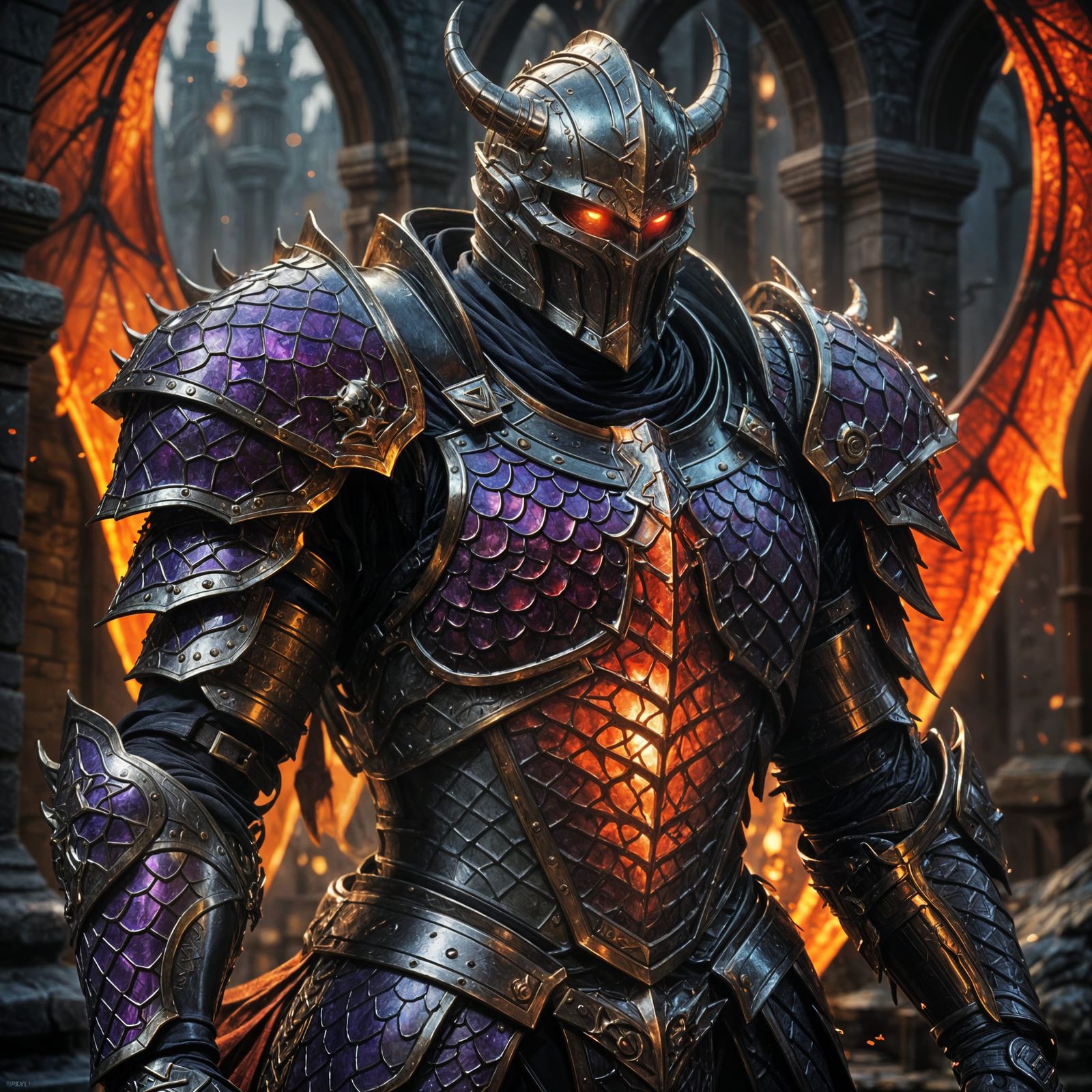 Dark Fantasy Dragon Scale Armor in Vivid Red and Gold