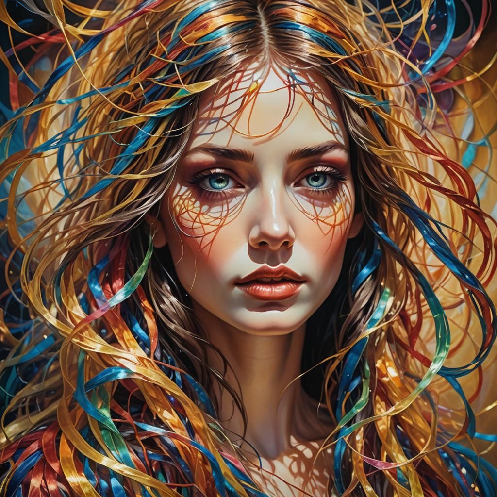 Surreal Woman Formed From Multicolored Threads