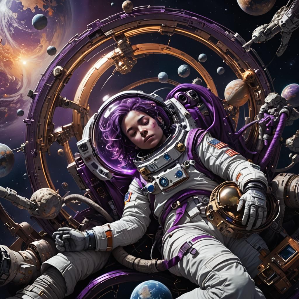 Astronaut Woman Sleeping in Space: Dark Fantasy Art