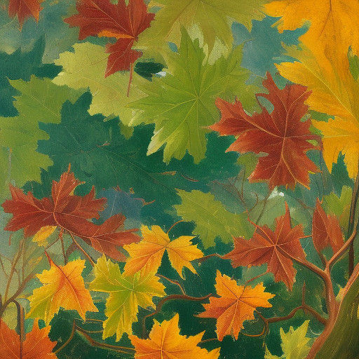 Vibrant Autumn Leaves in Gouache Style, Macro-Shot Masterpie...