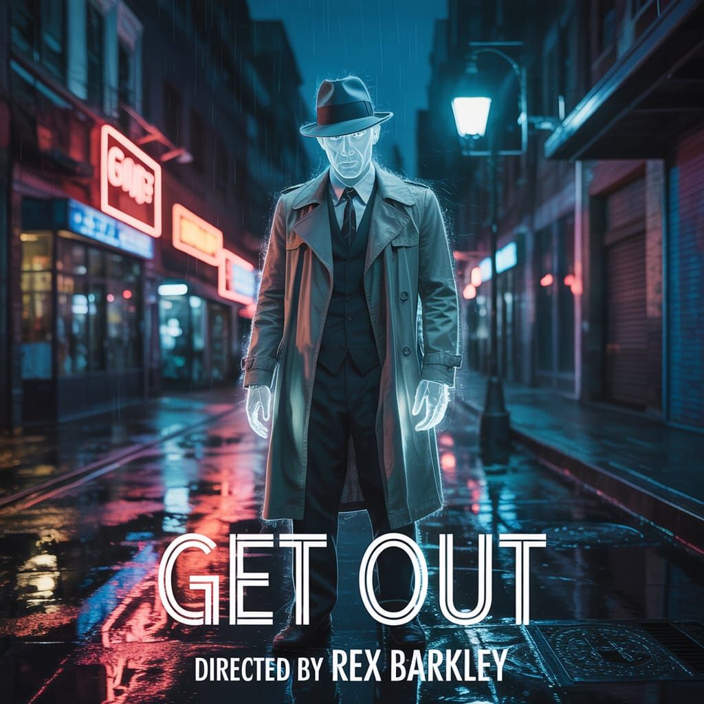 Ghostly Detective in Neo-Noir Alleyway Movie Poster