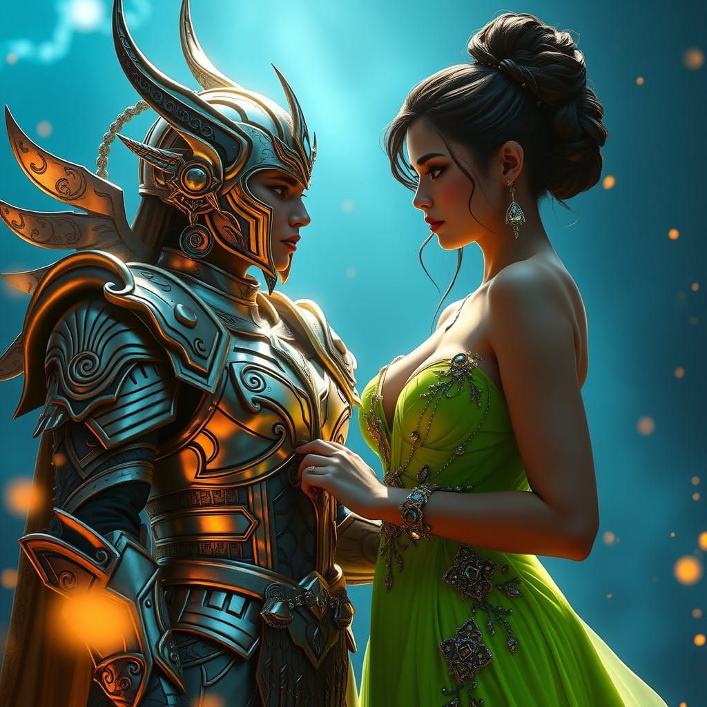 Majestic Nephilim Warrior Bride in Iridescent Armor with Hum...