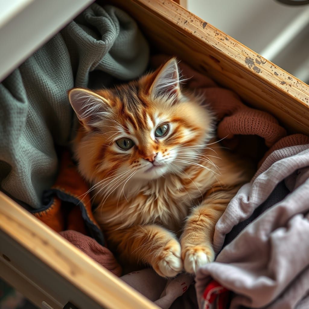 Furry Feline Sneaks into Closet