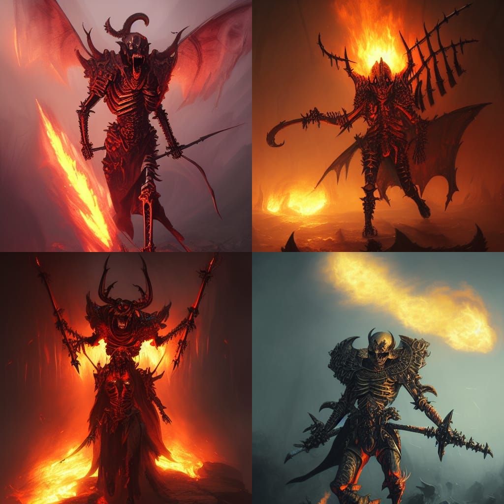 Flaming Skeleton Demon Knight in Dark Fantasy Style