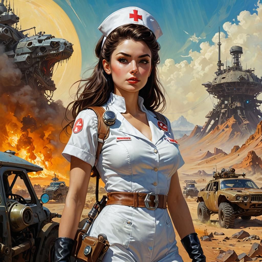 Wasteland Nurse in Solarpunk Digital Illustration