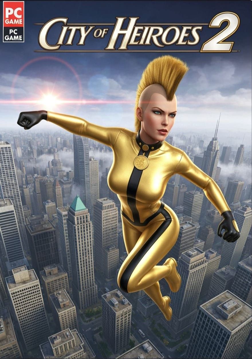Superheroine Soars Above Cityscape in Early 2000s Game Art
